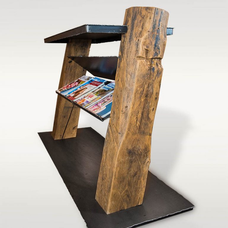 Ablage / Zeitungsständer aus Altholz / Stahl - Barrique